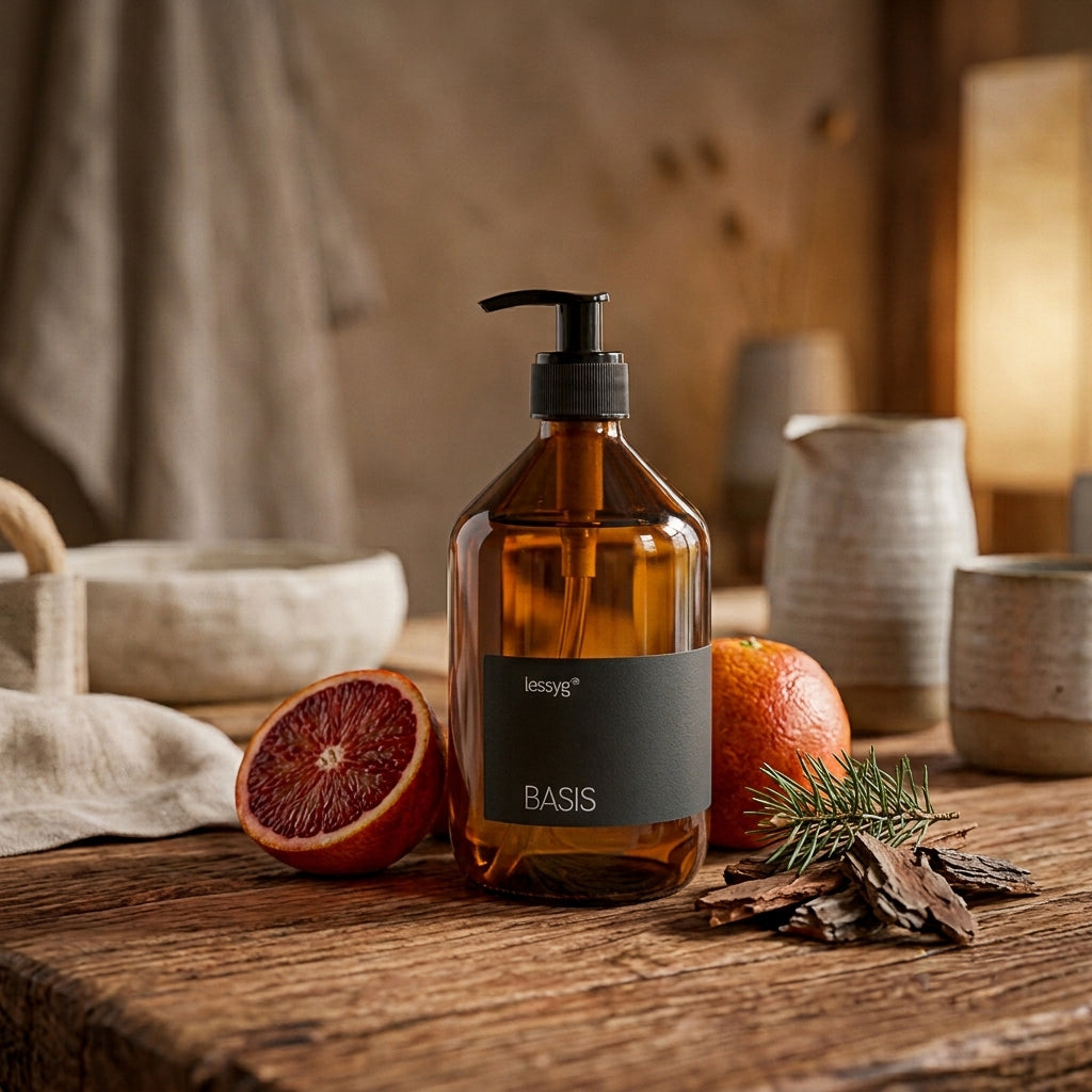 Universalreiniger Konzentrat von lessyg natürlich und handmade im Allgäu un 100% naürlich mit Blutorange und Zedernholz