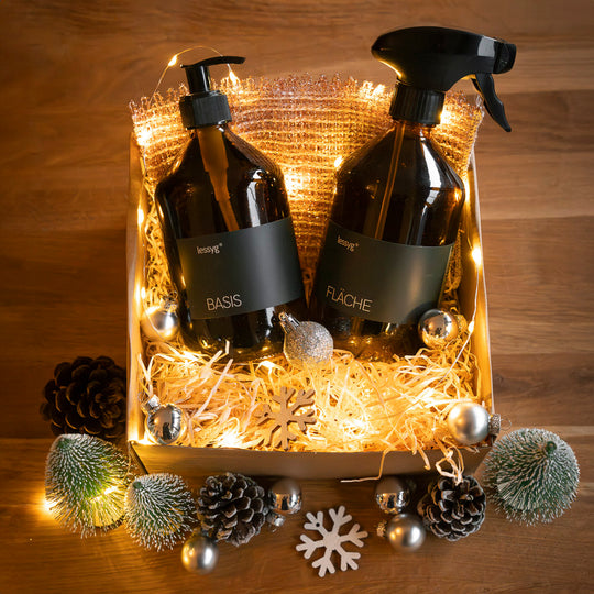 Geschenkbox lessyg Starter Set mit Basis Konzentrat Sprüh Glasflasche & Kupfertuch Helene