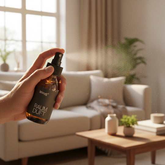 Natürliches Raum und Kissenspray von Lessyg mit Ätherischen Ölen aus Orange oder Eukalyptus Rosmarin 