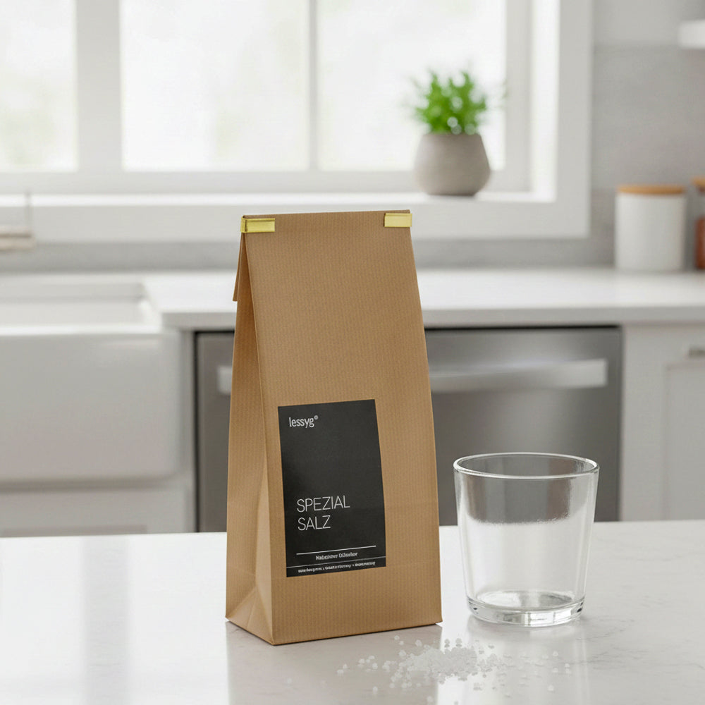 Natürliches Spülmaschinen Salz gegen Kalkflecken, Grobe Körnung im 1Kg Vorteilspaket made in Germany 