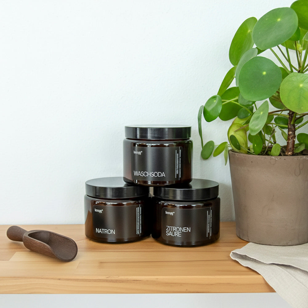 Glastiegel zur Aufbewahrung für Waschsoda, Zitronen Säure und Natron